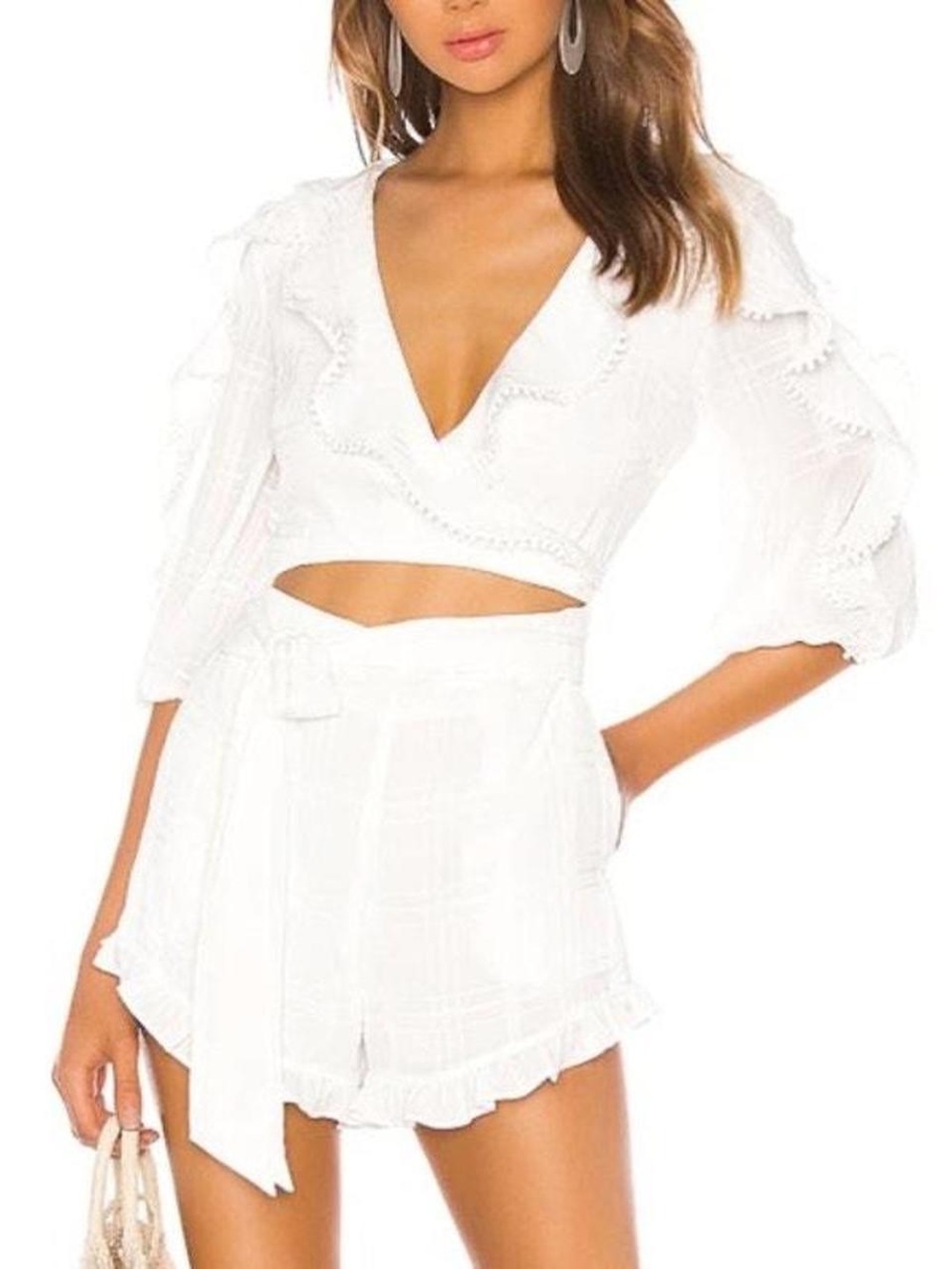 White High-Waist Ruffle Tie jumpsuit- Women